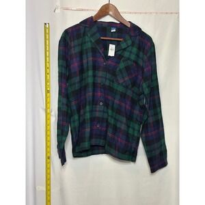 Old Navy Women's Plaid Pajama Top Shirt Long Sleeve Blue Green Red Size M